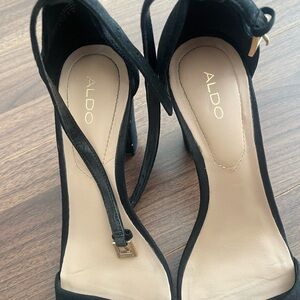 Aldo Black Heel Ankle Strap Shoes